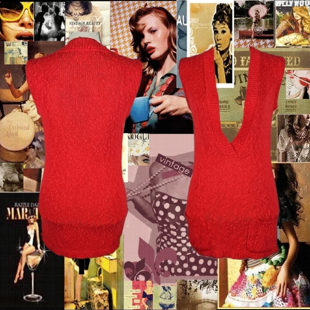 Vintage Red Sweater Vest with Pockets - Picture 2 of 4